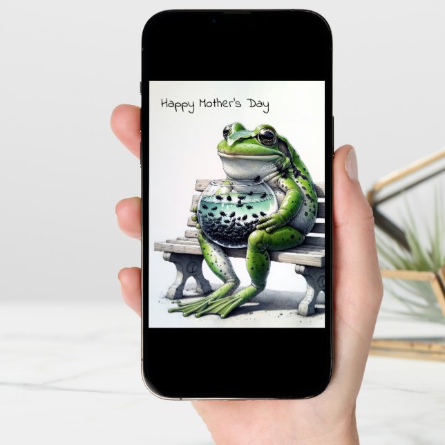 Mother Frog With Tadpoles In Fishbowl Card (Front Digital)