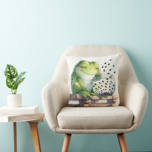Mother Frog With Tadpoles In Fishbowl Throw Pillow