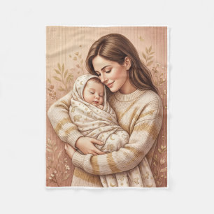 Mother Gently Embracing Newborn Baby Tender Love F Fleece Blanket