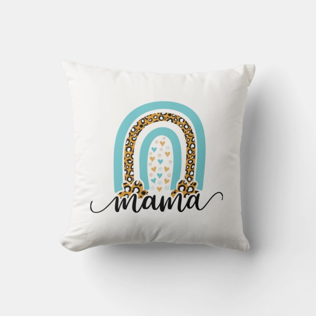 Mother Gift Rainbow Leopard Mama Throw Pillow (Front)