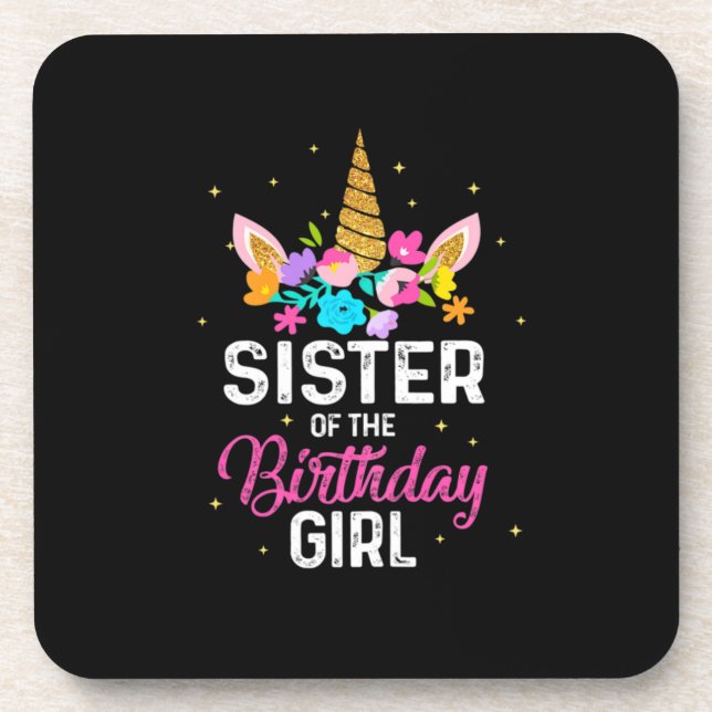 Mother Gift | Sister Of The Birthday Girl Birthday Beverage Coaster (Front)