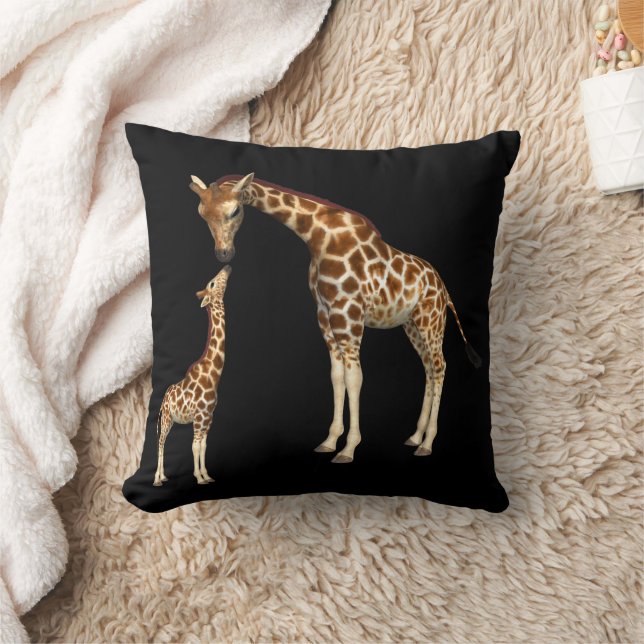 Mother Giraffe and Baby Giraffe Throw Pillow (Blanket)
