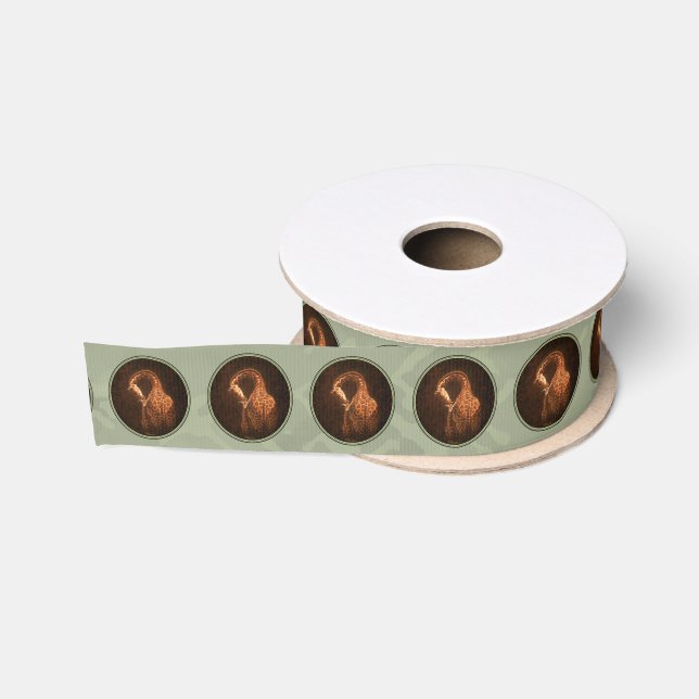 Mother Giraffe and Baby Green Round Border Grosgrain Ribbon (Spool)