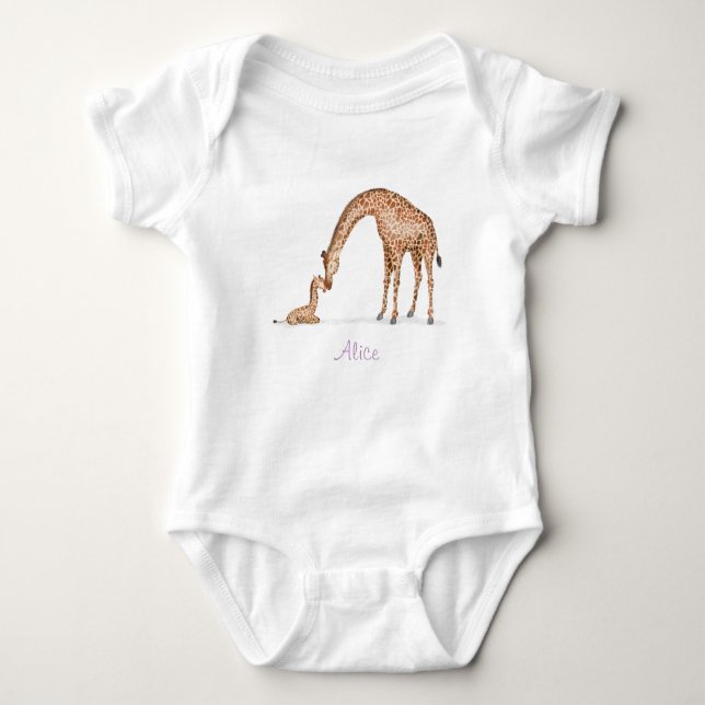 Mother giraffe and calf baby bodysuit (white) (Front)
