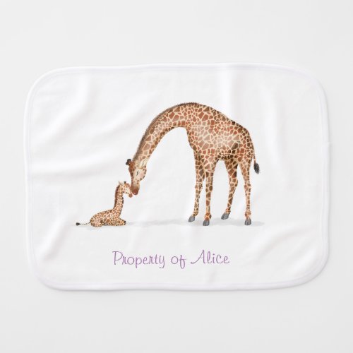 Mother giraffe and calf baby burp cloth