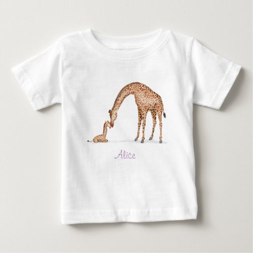 Mother giraffe and calf baby T_shirt white