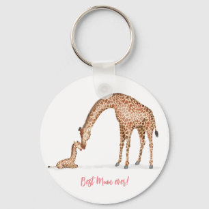Mother giraffe and calf 'Best mum ever' keyring