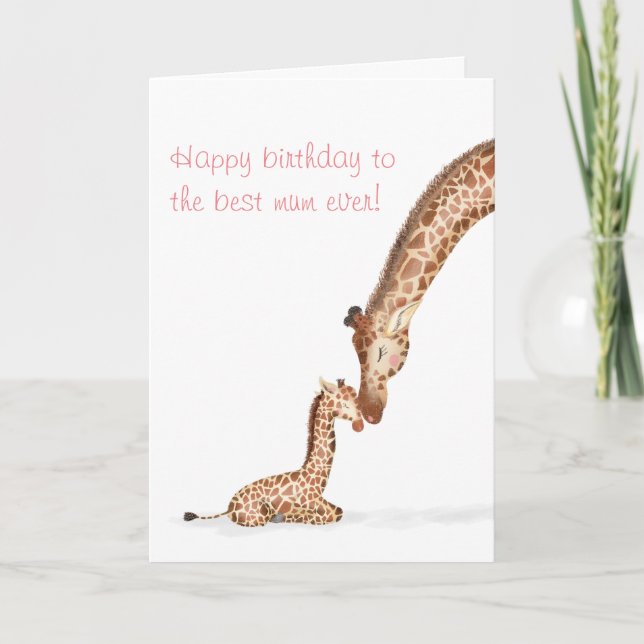 Mother giraffe and calf birthday card for mom (Front)