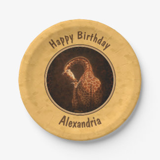Mother Giraffe and Cute Baby Round Border Paper Plates