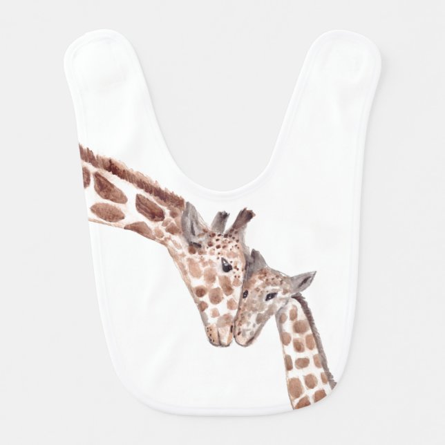Mother giraffe cute watercolor wild one animal baby bib (Front)
