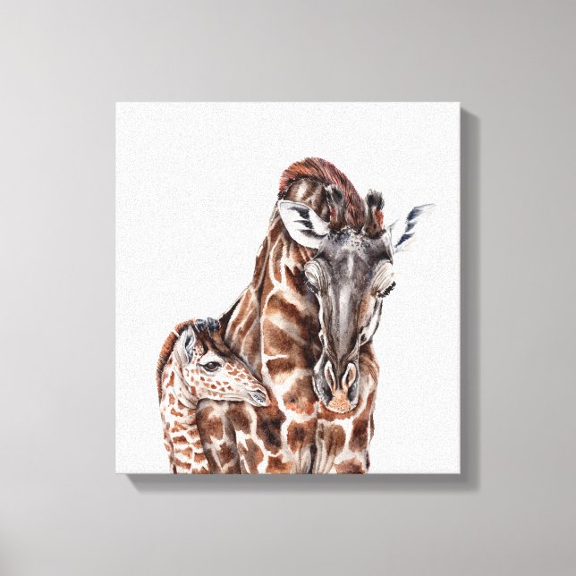 Mother Giraffe with Baby Giraffe Canvas Print (Front)
