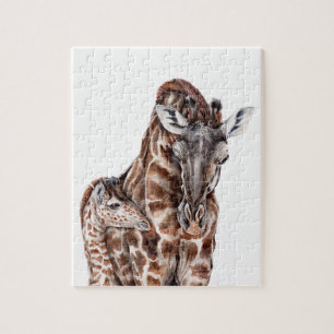 Mother Giraffe with Baby Giraffe Jigsaw Puzzle