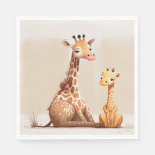 Mother Giraffe With Baby In Watercolor Napkins