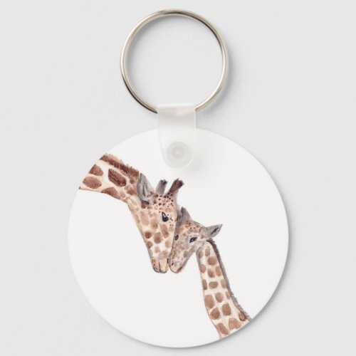 Mother giraffe with baby Safari wild animal cute Keychain