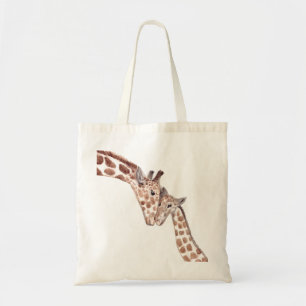 Mother giraffe with baby watercolor nursery tote bag