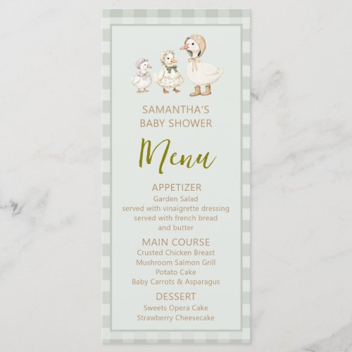 Mother Goose and Gosling Baby Shower Menu