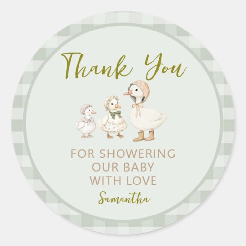 Mother Goose and Gosling Baby Shower Thank You Classic Round Sticker