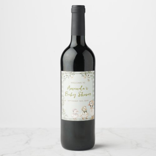 Mother Goose and Gosling Baby Shower Wine Label