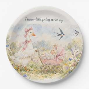 Mother Goose Baby Pink Pram Baby Shower Paper Plates