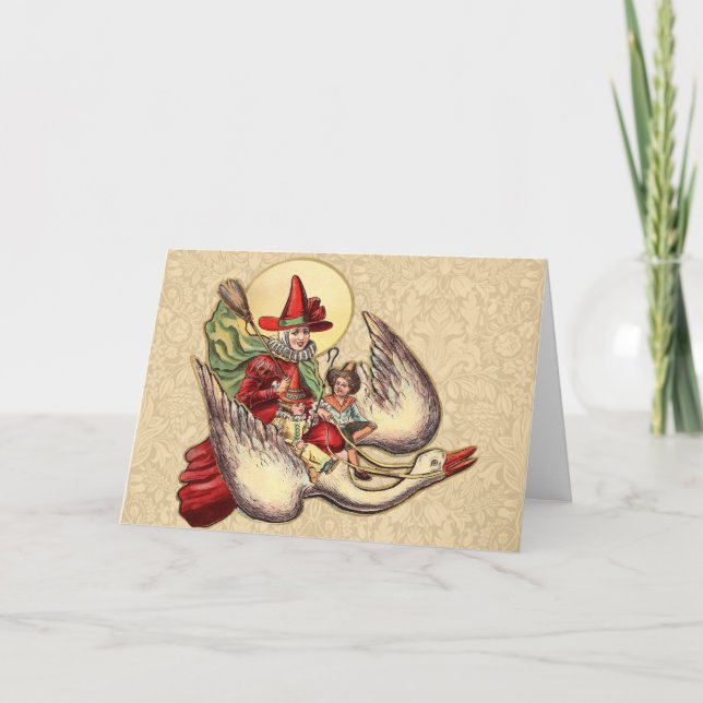 Mother Goose Child Antique Illustration Holiday Card (Front)