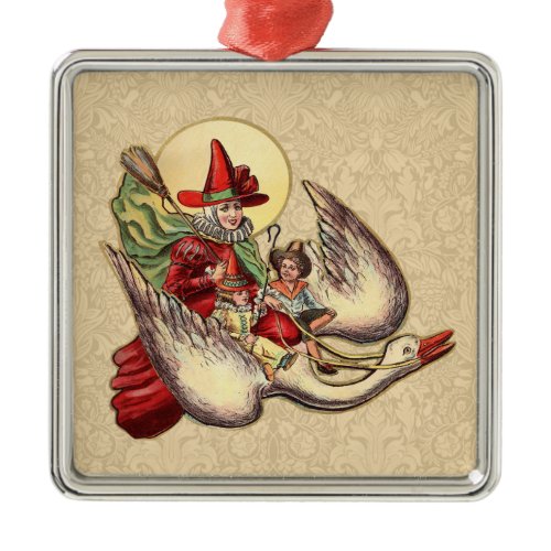 Mother Goose Child Antique Illustration Metal Ornament