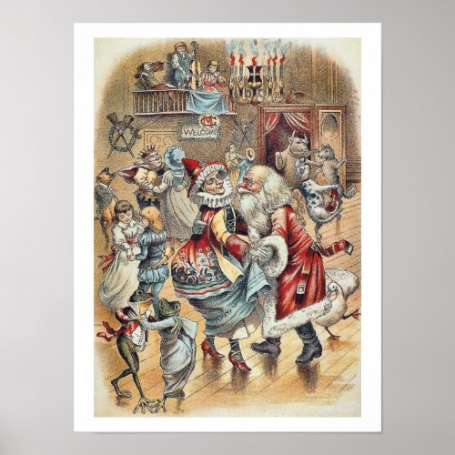 Mother Goose Dancing with Santa Claus Poster