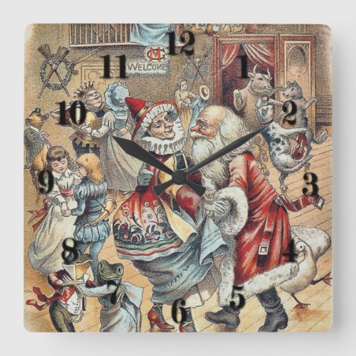 Mother Goose Dancing with Santa Claus Square Wall Clock