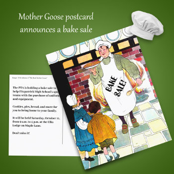 Mother Goose Helps You Hold A Bake Sale Postcard by colorwash at Zazzle