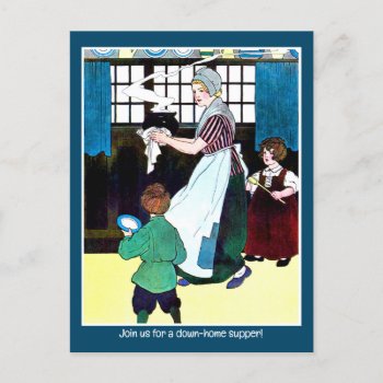 Mother Goose - Home Cooking For A Supper Party Invitation Postcard by colorwash at Zazzle