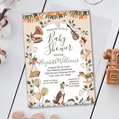Mother Goose Nursery Gender Neutral Baby Shower Invitation