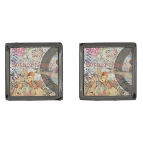 Mother Goose Nursery Rhyme Fairy Tale Gunmetal Finish Cufflinks