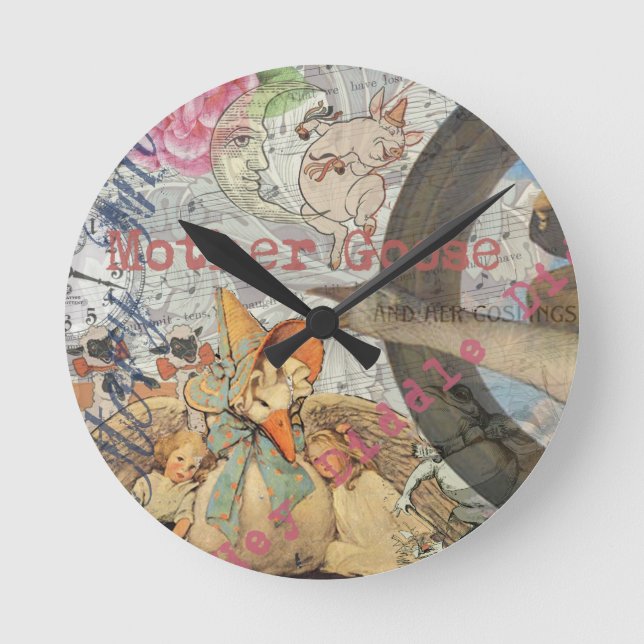Mother Goose Nursery Rhyme Fairy Tale Round Clock (Front)