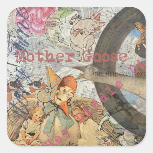 Mother Goose Nursery Rhyme Fairy Tale Square Sticker