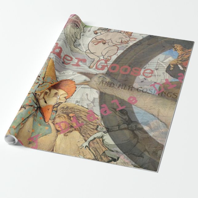Mother Goose Nursery Rhyme Fairy Tale Wrapping Paper (Unrolled)