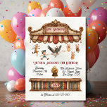 Mother Goose Puppet Show Birthday Party Invitation<br><div class="desc">Super cute puppet show birthday party invitation with an ornate stage, fancy marquee sign and puppet or marionette Mother Goose story characters like the "three little pigs", Billy goats gruff, Goldie Locks and the 3 bears. Great for boy or girl! Lightly faux textures cream background. A little midjourney generativecontent combined...</div>
