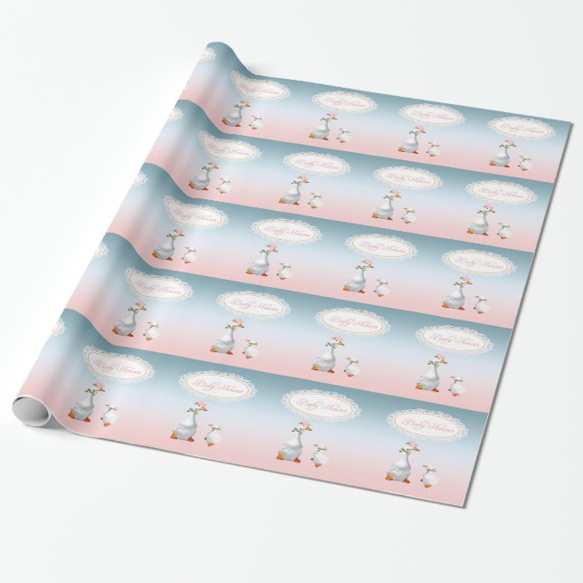 Mother Goose wearing Bonnet & Glasses with Baby Wrapping Paper (Unrolled)