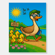 Mother Goose with Goslings Going to Goose Universi