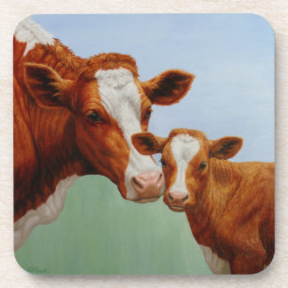 Mother Guernsey Cow and Cute Calf Drink Coaster