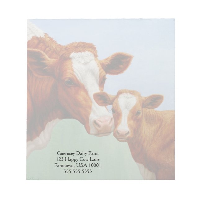 Mother Guernsey Cow and Cute Calf Notepad (Front)