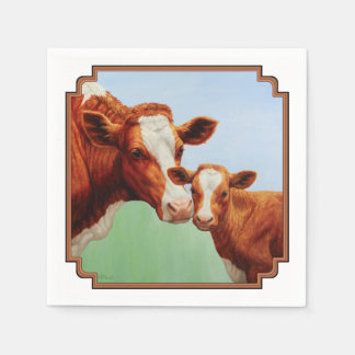 Mother Guernsey Cow and Cute Calf Paper Napkins