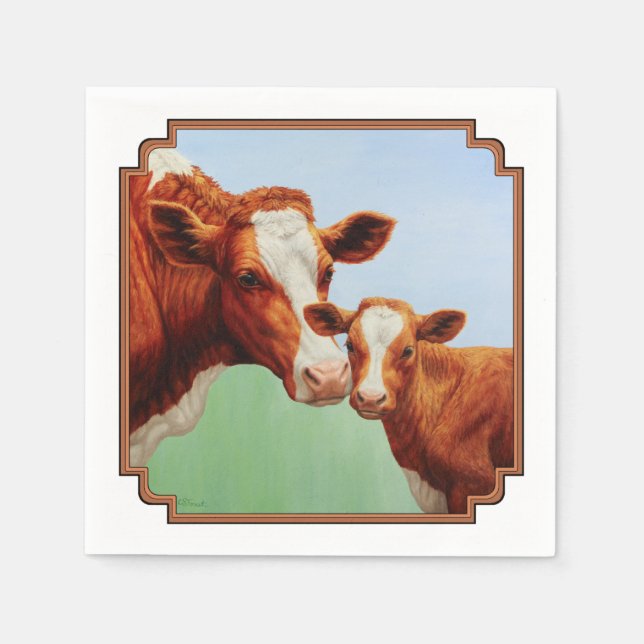 Mother Guernsey Cow and Cute Calf Paper Napkins (Front)