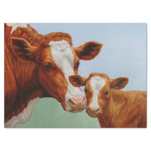 Mother Guernsey Cow and Cute Calf Tissue Paper