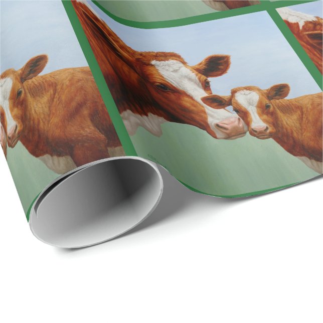 Mother Guernsey Cow and Cute Calf Wrapping Paper (Roll Corner)