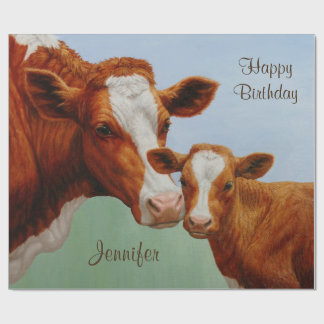 Mother Guernsey Cow and Cute Calf Wrapping Paper