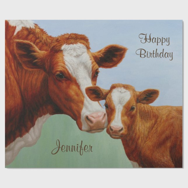 Mother Guernsey Cow and Cute Calf Wrapping Paper (Flat)