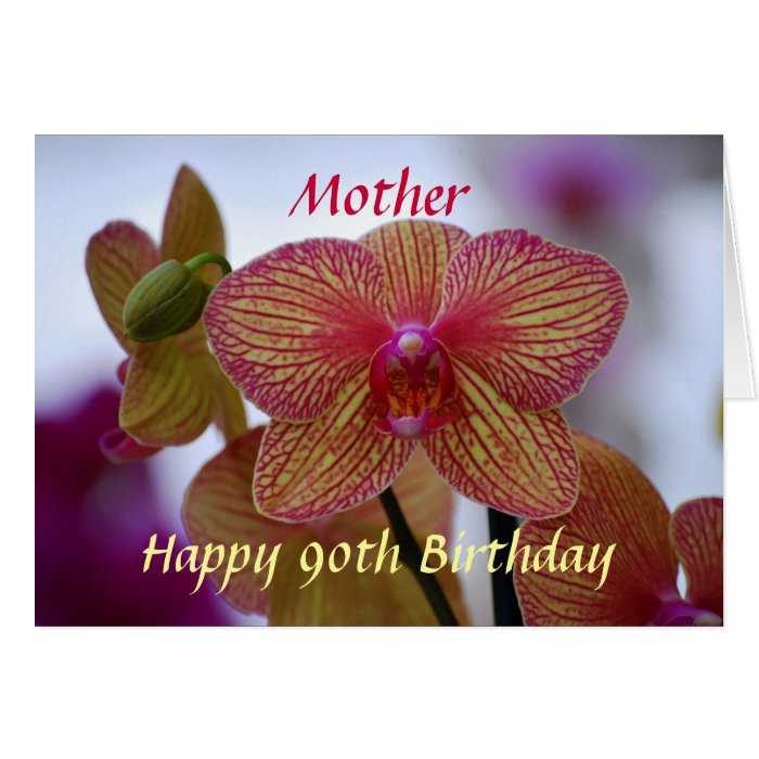 Mother Happy 90th Birthday Striped Orchid Card