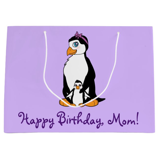Mother Happy Birthday Penguin and Chick Large Gift Bag (Front)