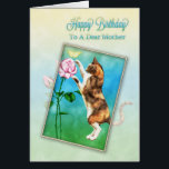 Mother, Happy Birthday with a playful cat<br><div class="desc">A cute calico cats play at chasing a yellow butterfly that has landed on a red rose.An extra special card for a cat lover. Copyright Norma Cornes.</div>