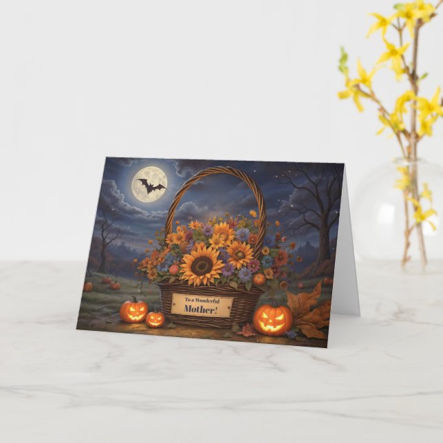 Mother Happy Halloween Basket of Flowers  Card (Yellow Flower)