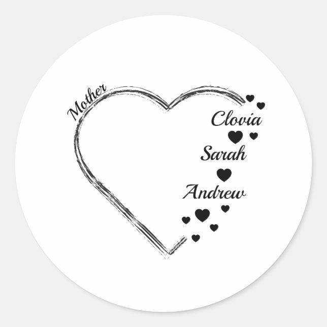 Mother heart ccustomize name classic round sticker (Front)